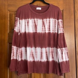 PINK LILY red and white tie dye long sleeve top